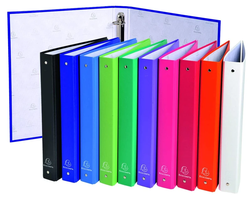 Exacompta - Ref. 51330E - Box of 20 rigid polypropylene binders - 4 round rings diam 30mm - spine 40 mm - outer dim 32 x 26 cm - A4 file format - 10 assorted colors