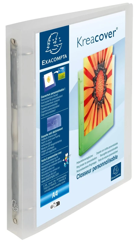Exacompta Krea Cover A4+ 1mm Thickness 40mm Spine Polypropylene 4-Ring Binder Clear – Pack of 12