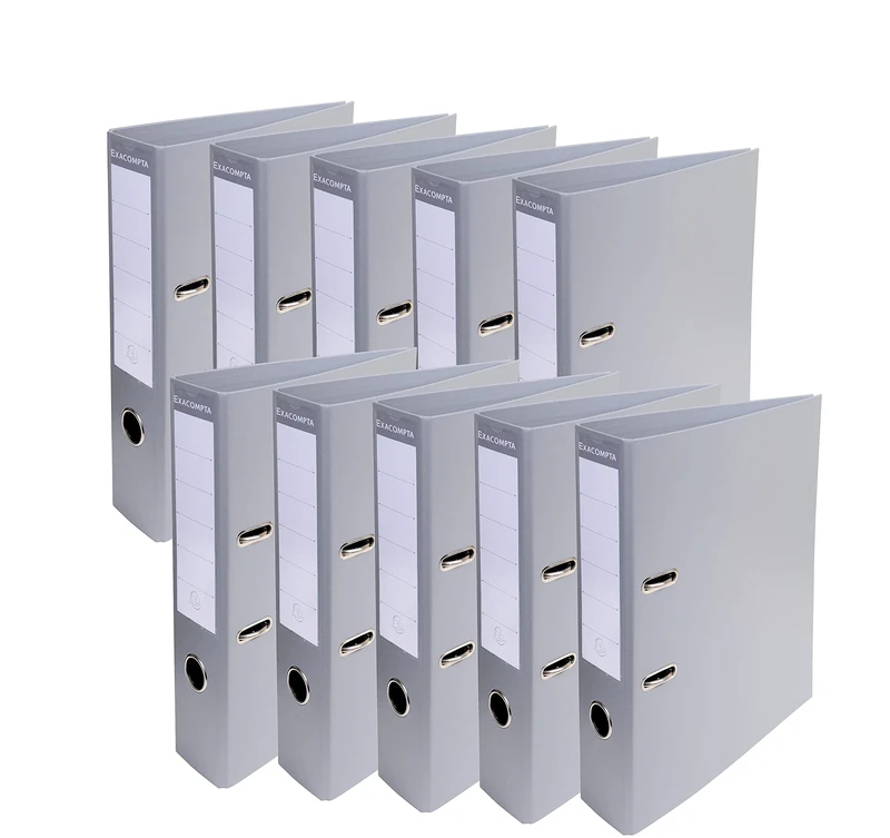 Exacompta - Ref. 53740E - Box of 10 Prem'Touch A4 lever arch files - Spine 70 mm - Mechanical 75 mm - External dimensions: 32 x 29 x 7 cm - Format to file A4 - Colour: Gray