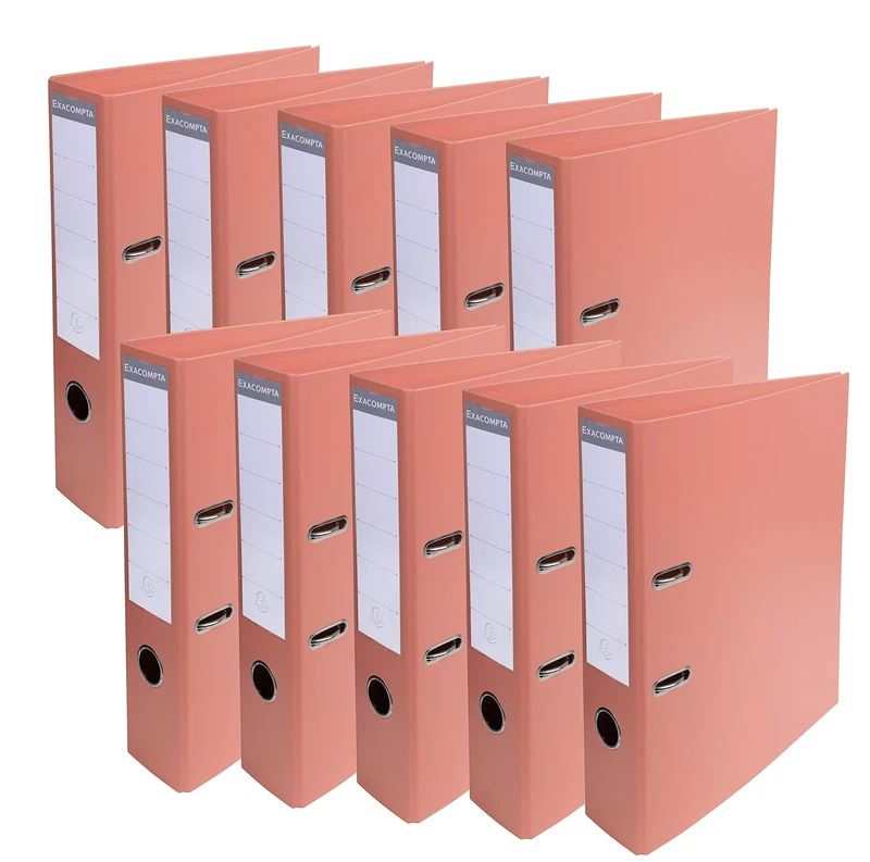 Exacompta - Ref. 53705E - Box of 10 PVC lever arch files - 70 mm spine - 75 mm mechanical - External dimensions: 32 x 29 x 7 cm - A4 file format - Colour: Salmon