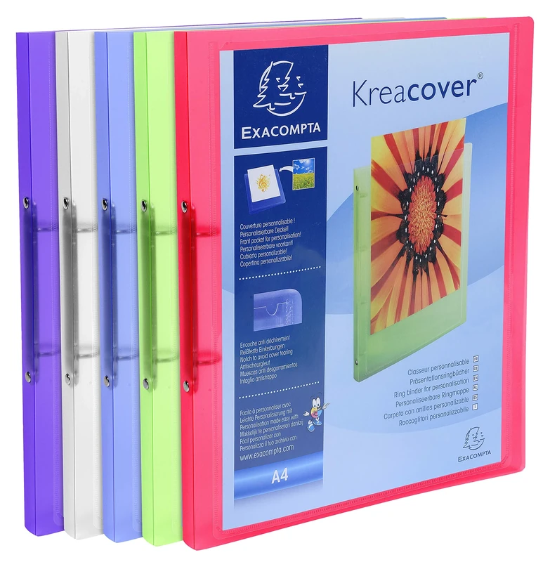 Exacompta - Ref 54969E - Kreacover Collection - Chromaline PP Flexible Cover Ring Binder - Suitable for A4 Documents, 2 Rings, 20mm Spine - Assorted Colours (Pack of 20)