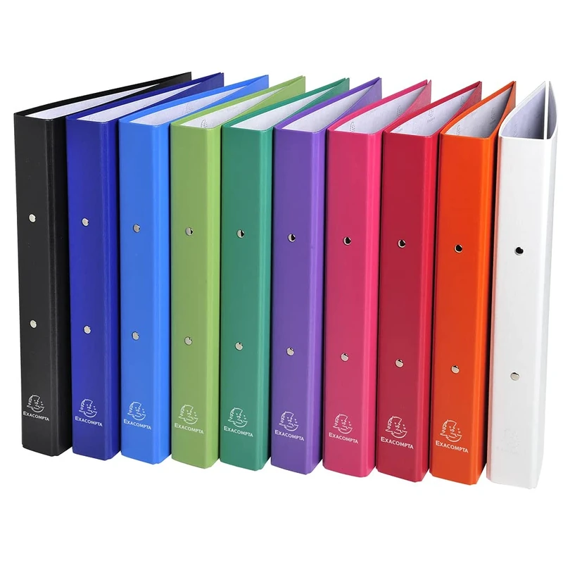Exacompta - Ref. 54330E - Box of 20 rigid PP binders - 2 round rings diam 30 mm - spine 40 mm - external dimensions 32 x 26 cm - A4 file format - 10 assorted colors