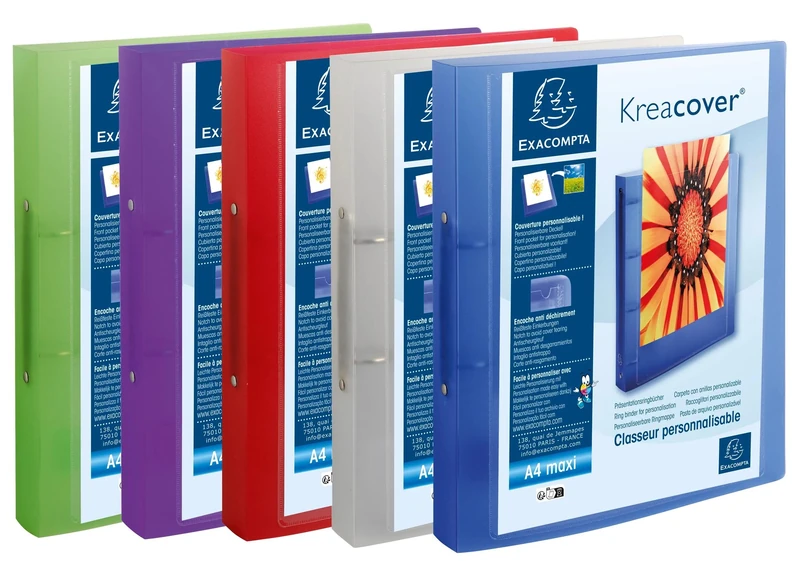 Exacompta - Ref 54769E - Kreacover Collection - Chromaline PP Semi-Rigid Cover Ring Binder - Suitable for A4+ Documents, 2 Rings, 40mm Spine - Assorted Colours (Pack of 15) - Image 1