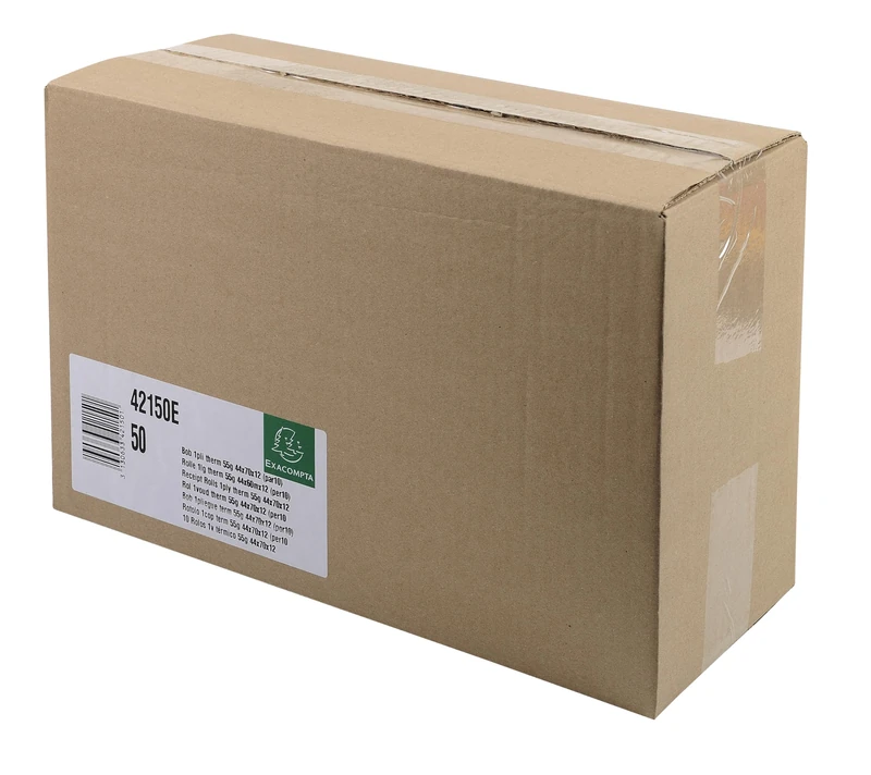 Exacompta - Ref 42150E - Box of 50 reels for Receipts - Width 44 mm x Diameter 70 mm - Mandrel 12 mm - 1 Thermal ply 55 g/m2 BPA Free - Yardage (+ or - 2 m): 60 m - White