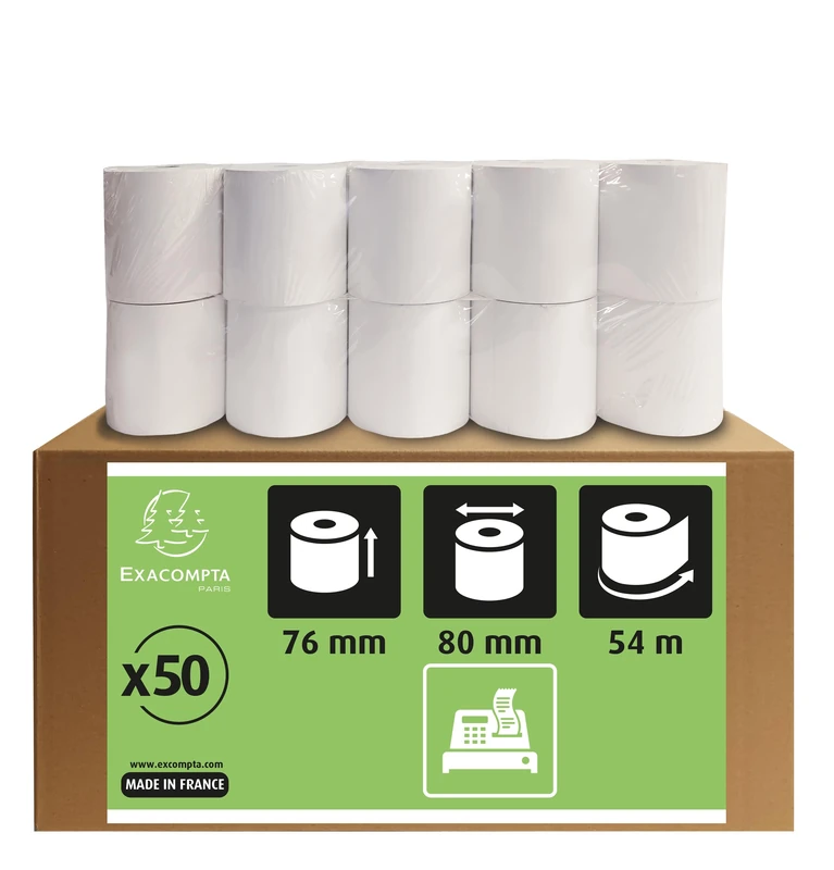 Exacompta - Ref 7680120V - Cash Register Receipt Rolls (Pack of 10 Rolls) - 76mm Width x 40m Length, Suitable for Shops, Kiosks, Cafés, Restaurants, Card Payments - Image 1