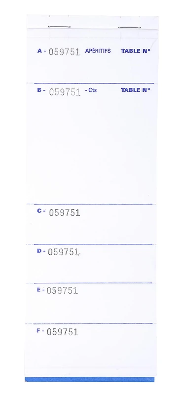 Blocs Brasserie 9,5x26cm 50 feuillets dupli autocopiants