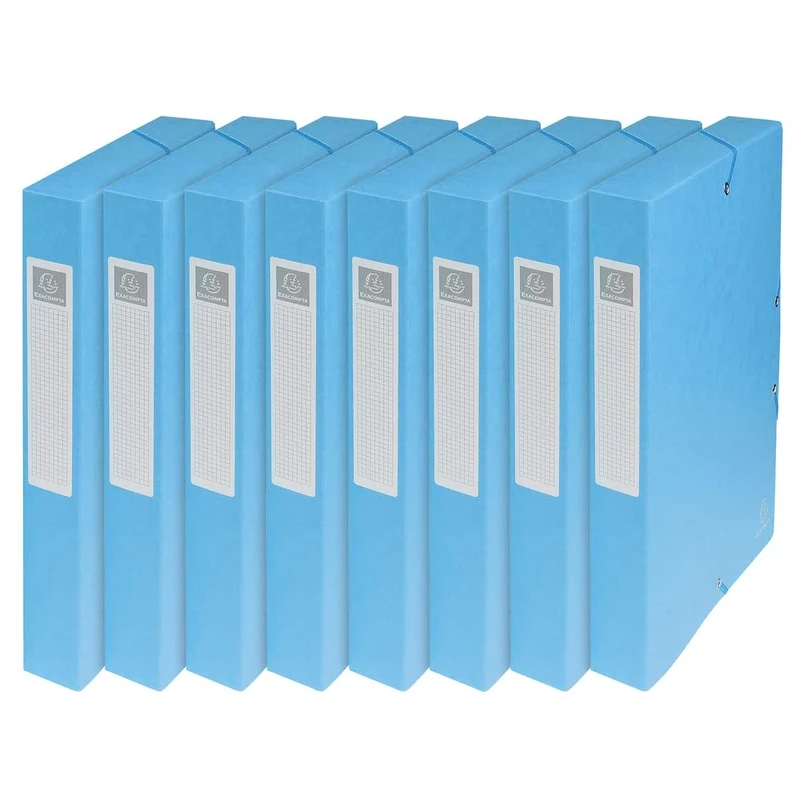 Exacompta - Ref. 50406E - 8 Exabox filing boxes with rubber bands - in 600g/m2 glossy card - Spine 4 cm - dimensions 25 x 33 cm - for A4 documents - turquoise color - delivered assembled