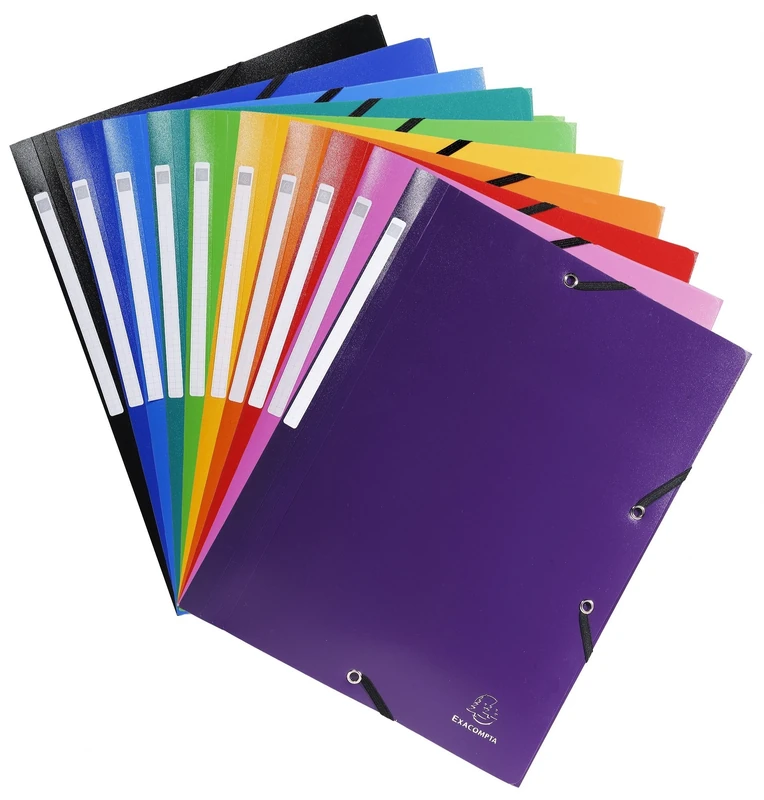 Exacompta - Ref 55800E - Uni PP Opaque Elasticated 3-Flap Folder - Suitable for A4 Documents, 0.5mm Polypropylene, Suitable for Confidentiality - Assorted Colours (Pack of 25)