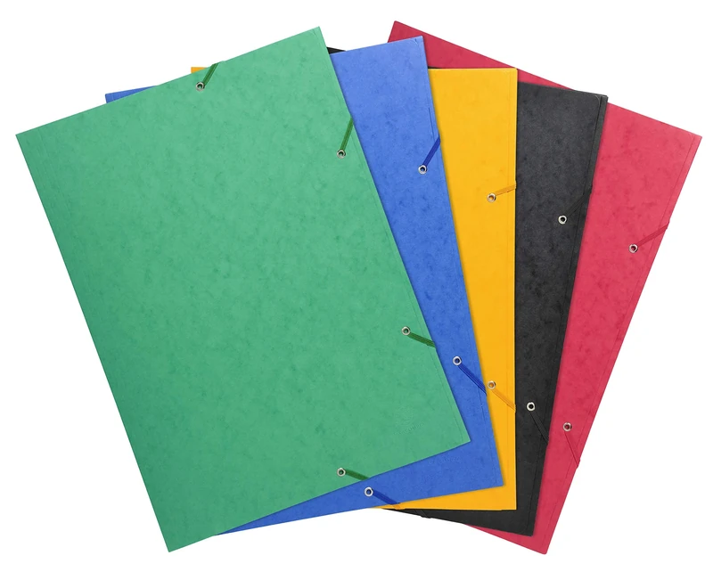 Exacompta - Ref 59500E - Elasticated 3-Flap Folders - Suitable for Holding A3 Documents, 600gsm Glossy Card, Spine Label for Identification - Assorted Colours (Pack of 10)