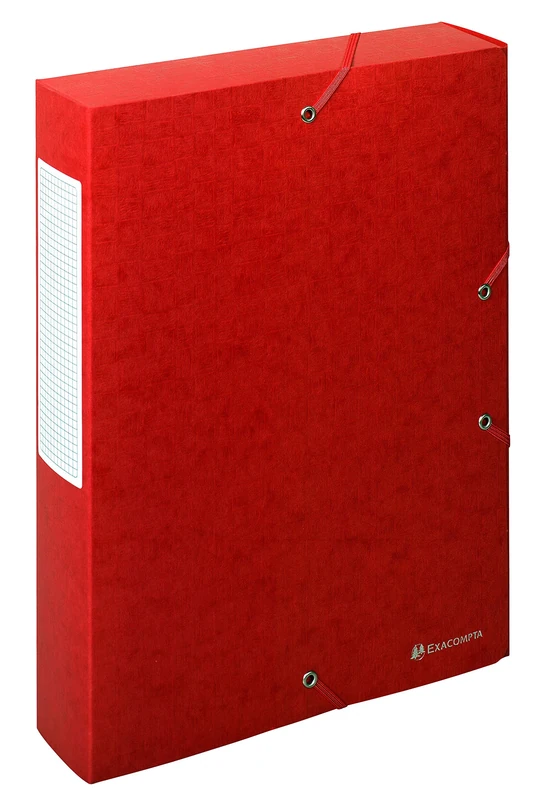 Exacompta - Ref. 50915E - 10 Scotten filing boxes with rubber bands - in 600g/m2 embossed glossy card - spine 6 cm - dimensions 25 x 33 cm - for A4 documents - red color - delivered assembled