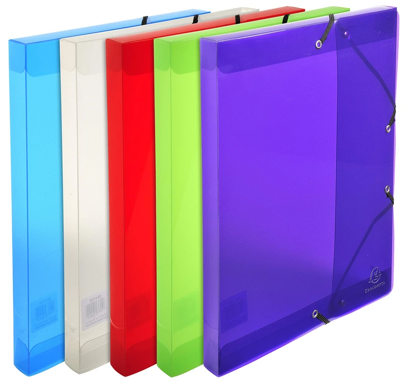 Exacompta - Ref 59410E - Crystal PP Elasticated Filing Box - 250 x 330mm in Size, Suitable for A4 Documents, 25mm Spine, 0.7mm Polypropylene - Assorted Colours (Pack of 8)