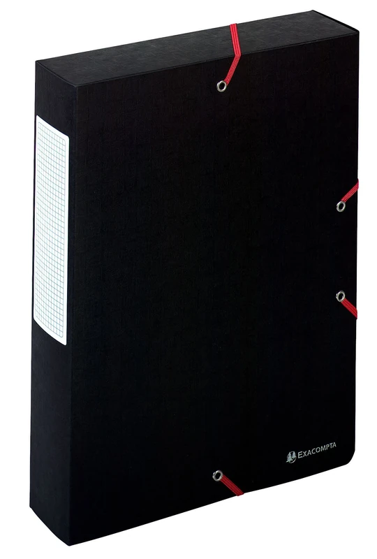 Exacompta - Ref. 50911E - 10 Scotten filing boxes with rubber bands - in 600g/m2 embossed glossy card - spine 6 cm - dimensions 25 x 33 cm - for A4 documents - black color - delivered assembled