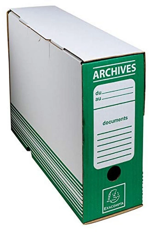 Exacompta - Ref 261003H - Archive Box - Suitable for A4 Documents, Label on Vertical & Horizontal Sides, Finger Hole for Easy Removal, Protective Flap - Green - Image 1