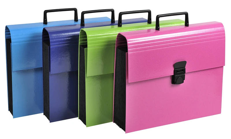 Exacompta - Ref 55630E - Iderama Collection - Multipart Expanding Case with Handle - 320 x 240mm in Size, Ideal for A4 Documents, 12, Black Card Dividers - Assorted Colours