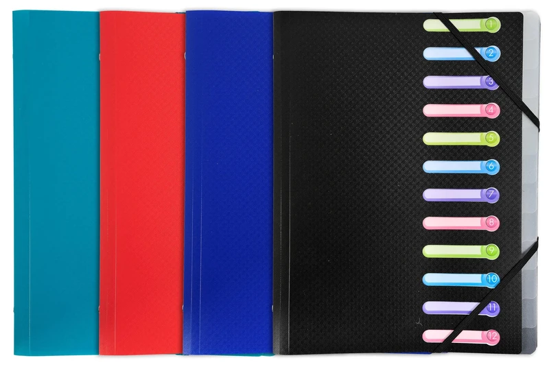 Exacompta - Ref 55180E - Opak Multipart File With Internal Pocket - 240 x 320mm in Size, Suitable for A4 Documents, 12 Tabbed Sections, PP Cover with Tabs - Black