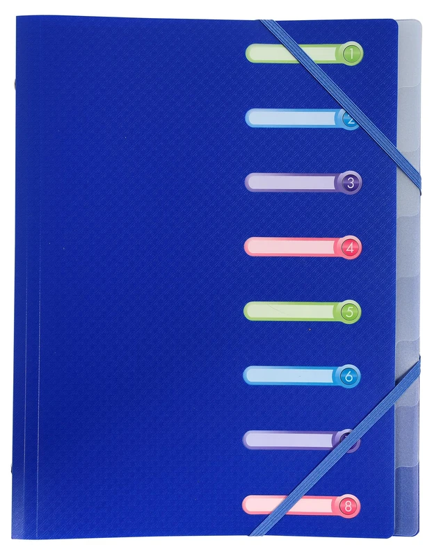 Exacompta - Ref 56180E - Opak Multipart File With Internal Pocket - 240 x 320mm in Size, Suitable for A4 Documents, 8 Tabbed Sections, PP Cover with Tabs - Assorted Colours - Image 1