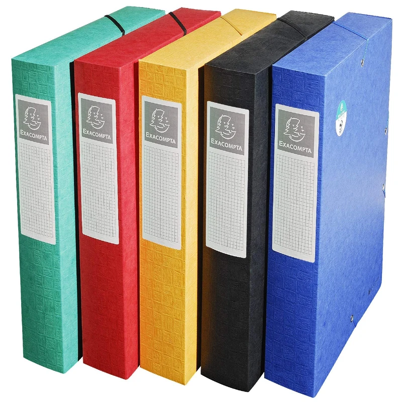 Exacompta - Ref 50910E - Scotten Elasticated Filing Box - 240 x 320mm in Size, Suitable for A4 Documents, 600gsm Premium Pressboard, 60mm Spine - Assorted Colours (Pack of 10)