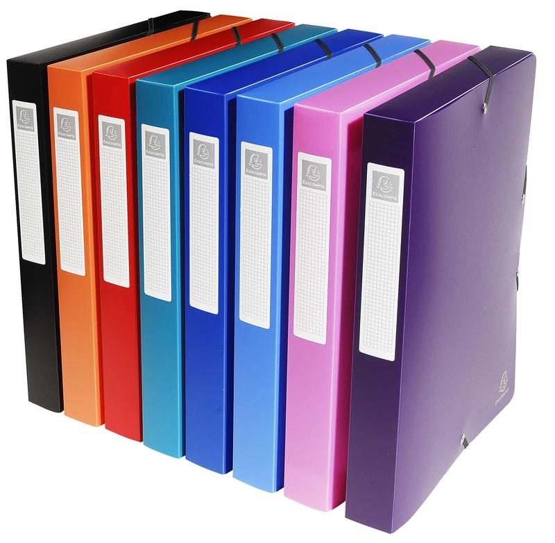 Exacompta - Ref 5970E - PP Opaque Elasticated Filing Box - 240 x 320mm in Size, Suitable for A4 Documents, 40mm Spine, 0.7mm Polypropylene - Assorted Colours (Pack of 8)