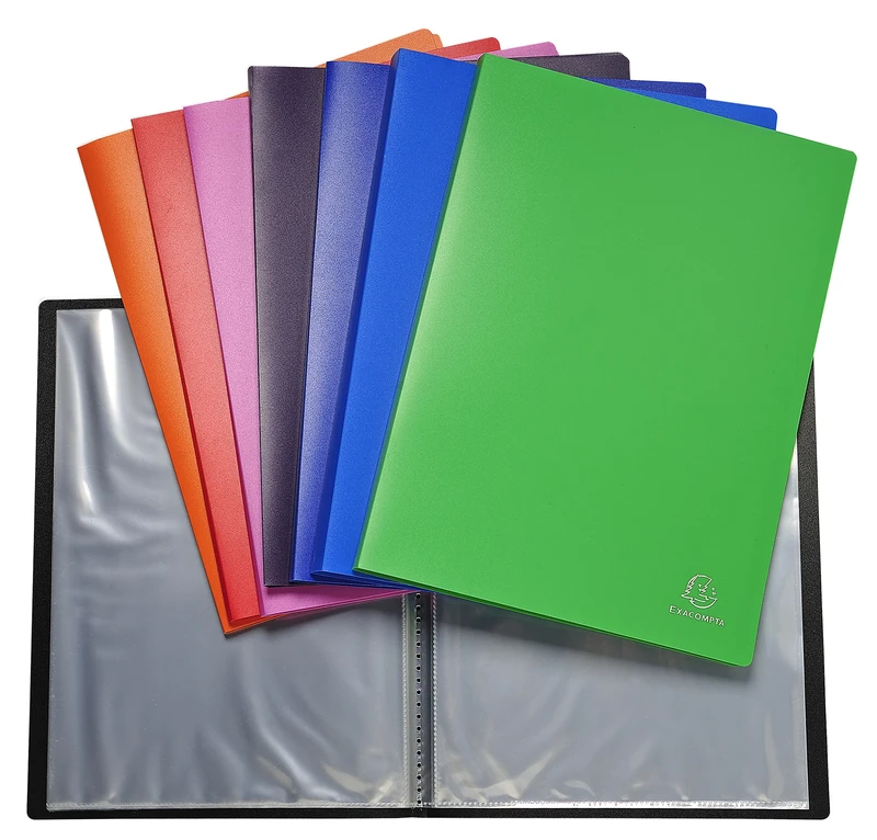 Exacompta - Ref 8880E - Semi-Rigid PP Display Book - Suitable for A4 Documents, Wipeable Cover, 500 Micron Polypropylene, 80 Pockets, 160 Viewing Pages - Assorted Colours (Pack of 8)