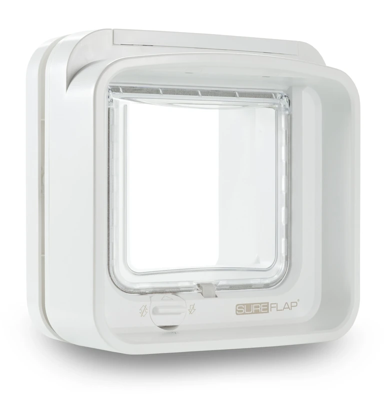 SureFlap Sure Petcare DualScan Microchip Cat Flap, RFID Collar Tags and Microchip Compatible, One-Button Control, Install in Doors, Windows and Walls, White, 4 x AA Batteries Required, Not Included