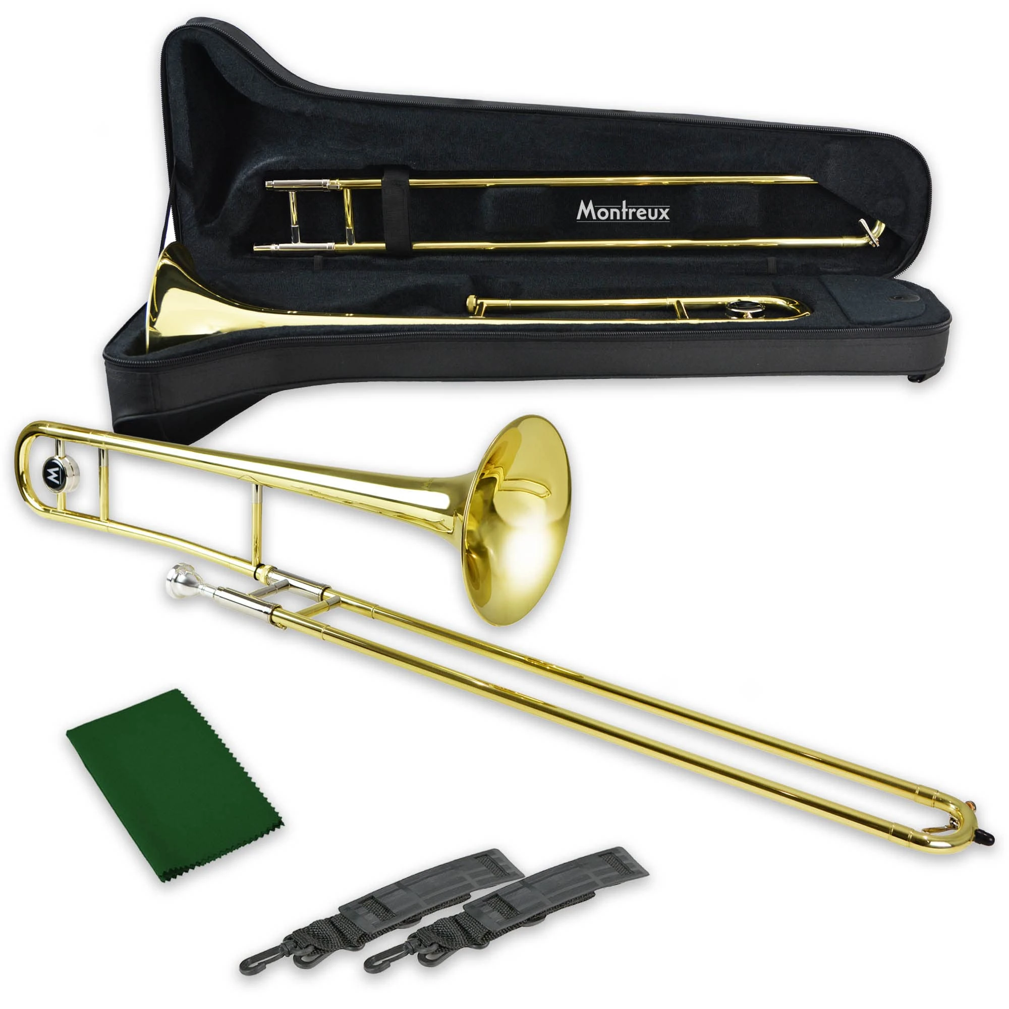 Montreux Student Bb Trombone for Beginners with Lightweight Protective Carry Case, 12C Mouthpiece - Lacquer Brass, 8 inch / 20 cm Bell, B Flat