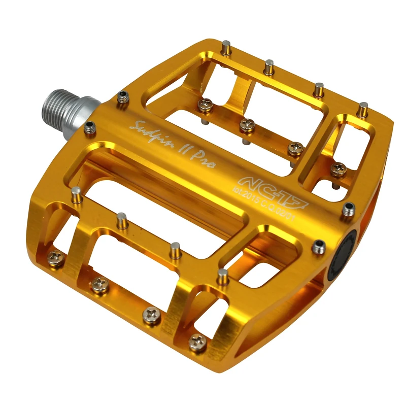 NC-17 Sudpin II Pro Aluminium Platform Pedals Cycling Pedals MTB/Mountain Bike/BMX Pedal Two Ball Bearings + Cr-Mo Axle/Includes Zpins, Pedalen Sudpin II Pro, Gold