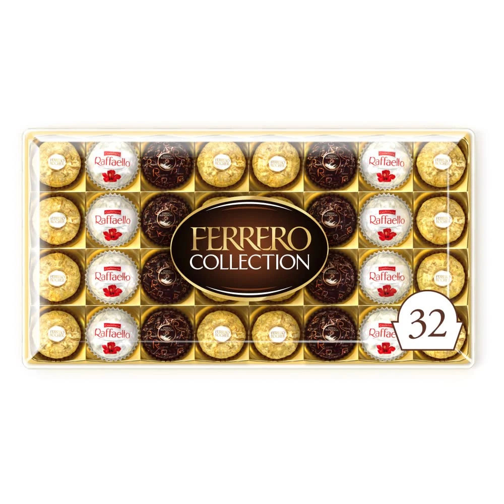 Ferrero Collection Pralines, Father's Day Gift, Assorted Rocher, Gifts for Father's Day, Coconut Raffaello and Dark Chocolate Rondnoir, Box of 32 (359g)