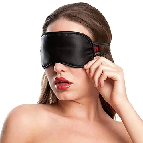 Lovehoney Oh! Blindfold - Silky Satin Blindfold with Elasticated Straps - Soft Faux Fur Lining for Comfort - Black