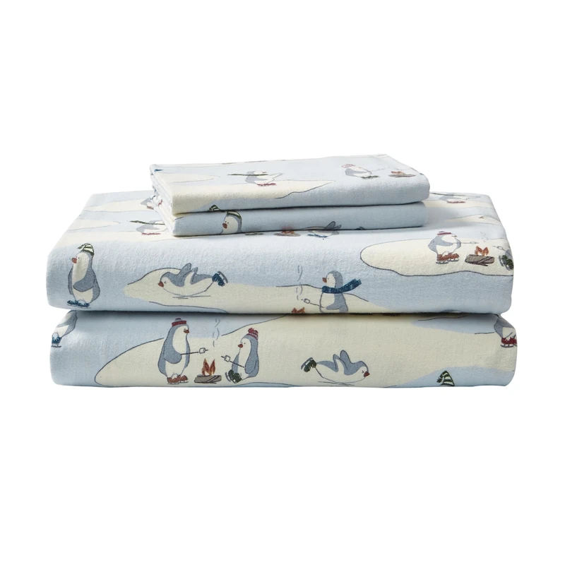 Eddie Bauer - Twin Sheets, Cotton Flannel Bedding Set, Brushed for Extra Softness, Cozy Home Decor (Skating Penguin, Twin)