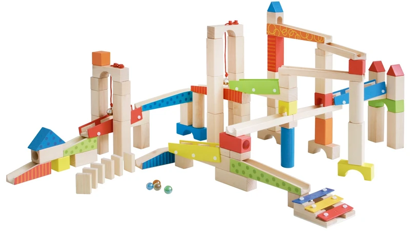 roba Wooden Marble Run, 100 Pc - Variable Setup, Sound Elements, Ages 3+ - Image 1