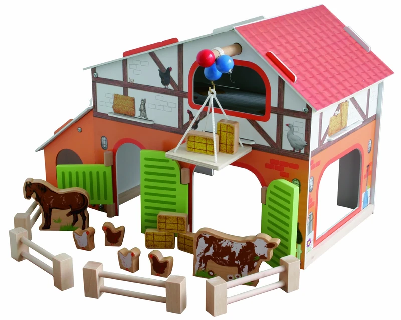 roba Farm 'Farm' Printed Wooden Toy Set with Barn, Stable, Hay, Fence & 6 Farm Animals, steckbar