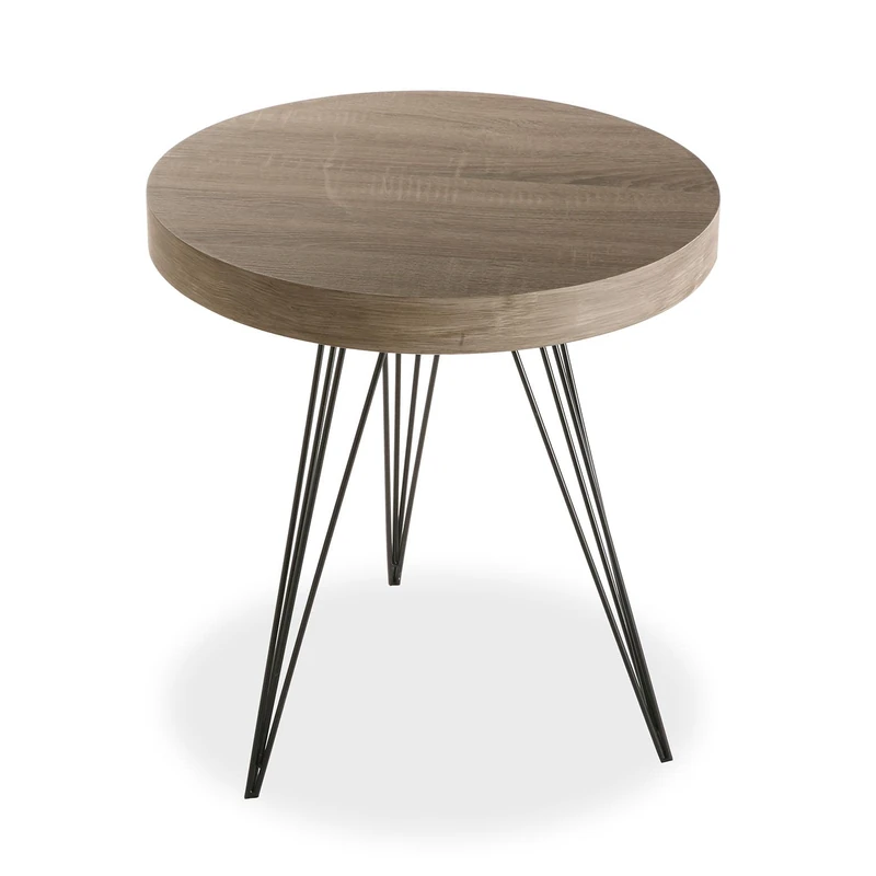Versa Fontana Auxiliary small table for the living room, bedroom or kitchen. Modern Side Table, Measurements (H x L x W) 55 x 50 x 50 cm, Wood and Metal, Colour Brown and Black