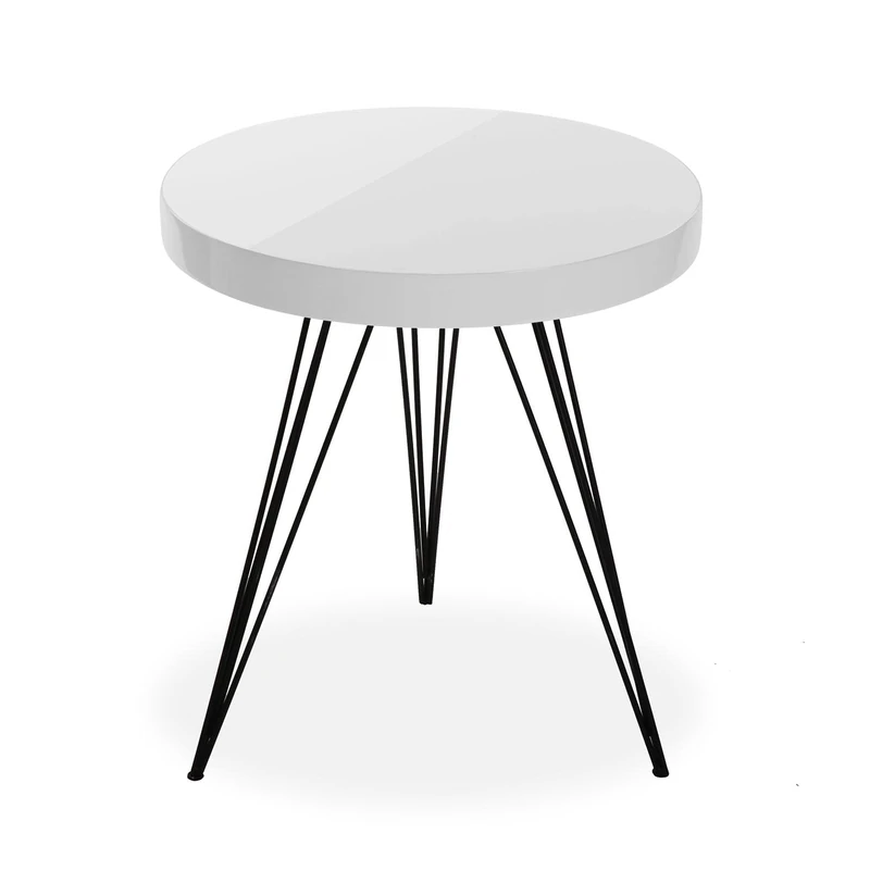 Versa Fontana Side Table for Living Room, Bedroom or Kitchen. Modern Low Table, Dimensions (H x L x W) 55 x 51 x 51 cm, Wood and Metal, White