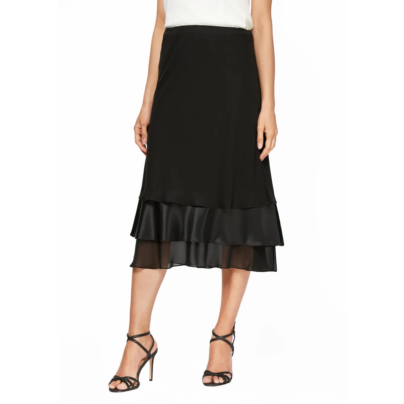Alex Evenings Women's Midi Length Formal Skirt (Reg and Petite), Black Tier, Large