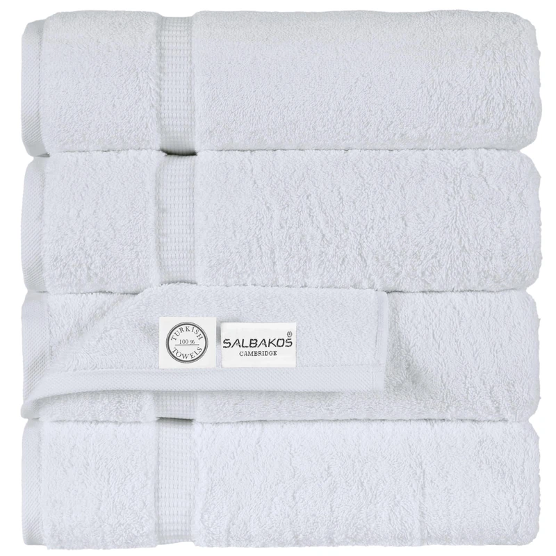 SALBAKOS Turkish Luxury Hotel and Spa Turkish Cotton, Organic, Eco-Friendly Bath Sheet (Set of 2) Bath Towel - Qty 4 White
