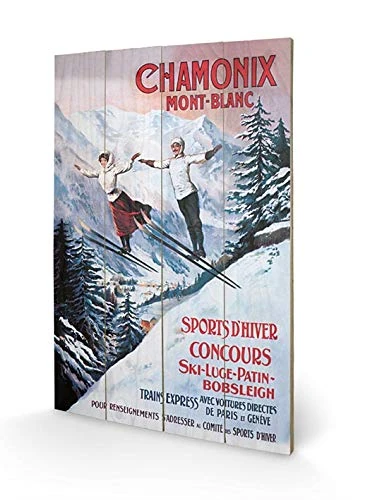 Pyramid International Chamonix Mont-Blanc Wood Print 40 x 59cm, Multi-Colour, 40 x 59 x 1.3 cm
