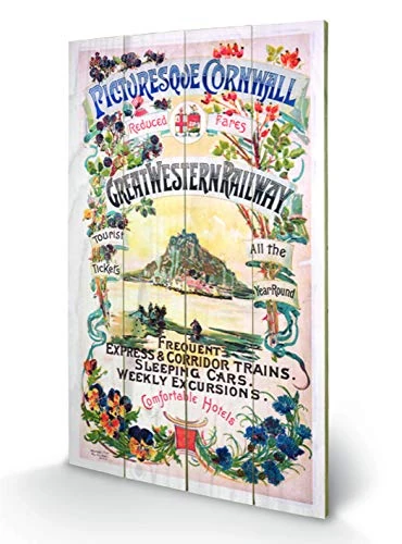 Pyramid International Cornwall 7 Wood Print, Multi-Colour, 45 x 76 x 1.3 cm