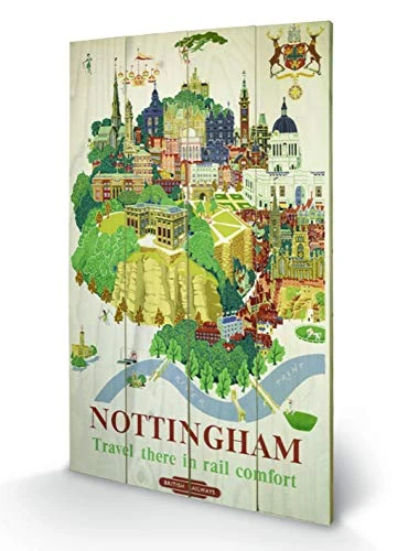 Pyramid International Nottingham 1 Wood Print, Multi-Colour, 45 x 76 x 1.3 cm