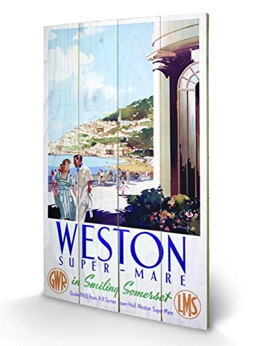 Pyramid International Weston Super Mare 1 Wood Print, Multi-Colour, 45 x 76 x 1.3 cm