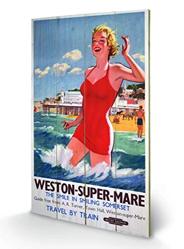 Pyramid International Weston-Super-Mare 2 Wood Print, Multi-Colour, 45 x 76 x 1.3 cm