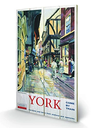 Pyramid International York The Shambles Wood Print, Multi-Colour, 45 x 76 x 1.3 cm
