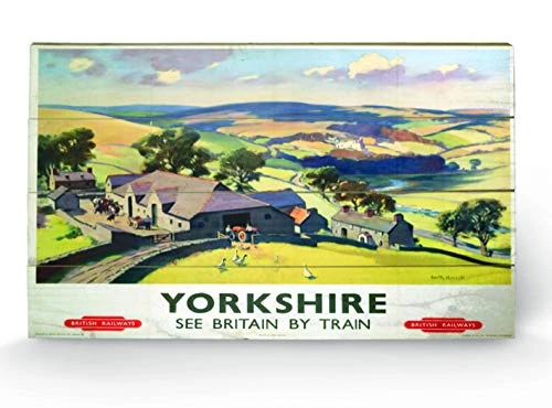 Pyramid International Yorkshire by Train Wood Print, Multi-Colour, 45 x 76 x 1.3 cm