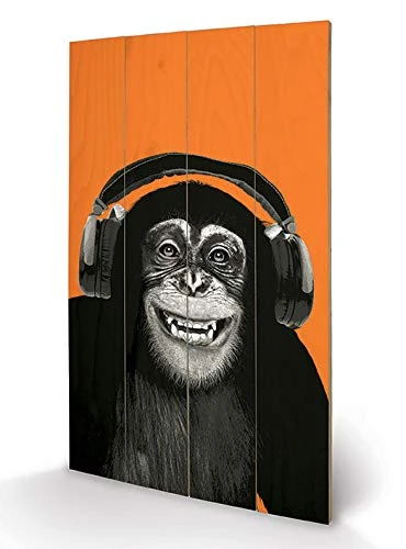 Pyramid International Chimpanzee Headphones Wood Print, Multi-Colour, 45 x 76 x 1.3 cm - Image 1