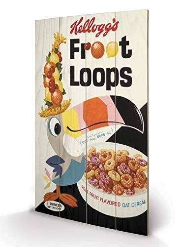 Pyramid International Vintage Kelloggs Fruit Loops Wood Print, Multi-Colour, 45 x 76 x 1.3 cm