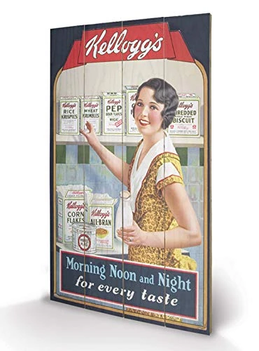Pyramid International Vintage Kelloggs Morning Noon and Night Wood Print, Multi-Colour, 45 x 76 x 1.3 cm