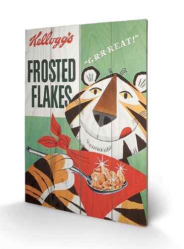 Pyramid International Vintage Kelloggs Frosted Flakes Wood Print, Multi-Colour, 40 x 59 x 1.3 cm