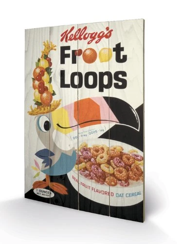 Pyramid International Vintage Kelloggs Fruit Loops Wood Print, Multi-Colour, 40 x 59 x 1.3 cm