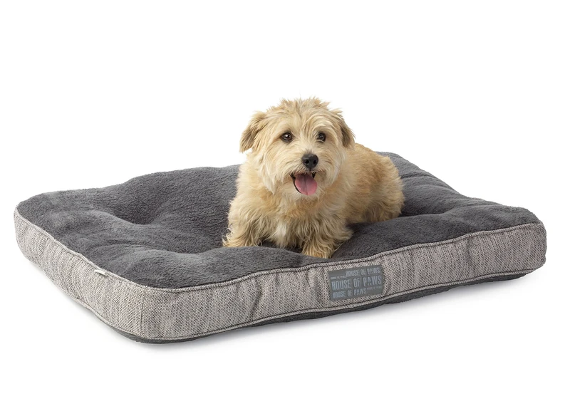 House of Paws Grey Hessian Soft & Plush Large Boxed Duvet Bed for Dogs - Non-Slip and Machine Washable