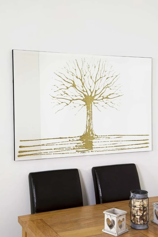 New Large Modern Design Liquid Glass Gold Glitter Tree Mirror Large 120CM X 80CM