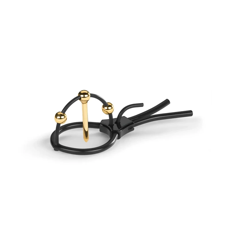 Mystim Plunging Pete E-Stim Silicone Corona Strap with Gold-Plated Urethral Sound, Black